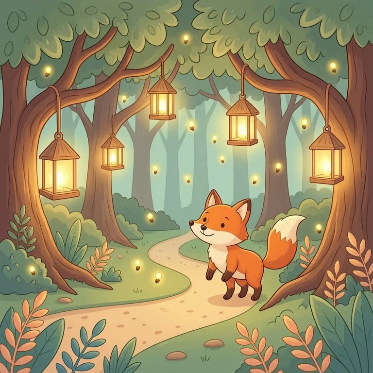 Forest Adventure — magical glowing forest with a friendly fox